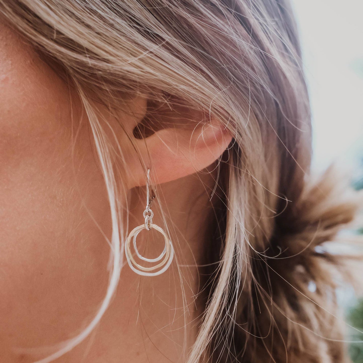 River Rocks Two Tone Circle Dangle Earrings