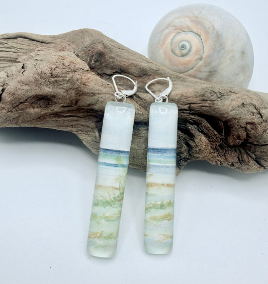 Long Beach Scene Earrings - Original Watercolor