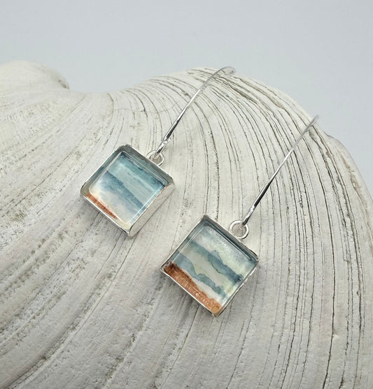 Beach Scene Watercolor and Sterling Earrings
