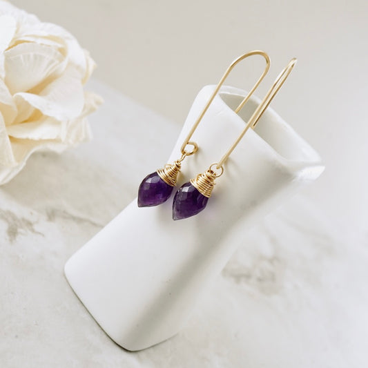 TN26ER023GF Long Amethyst Drop Earrings