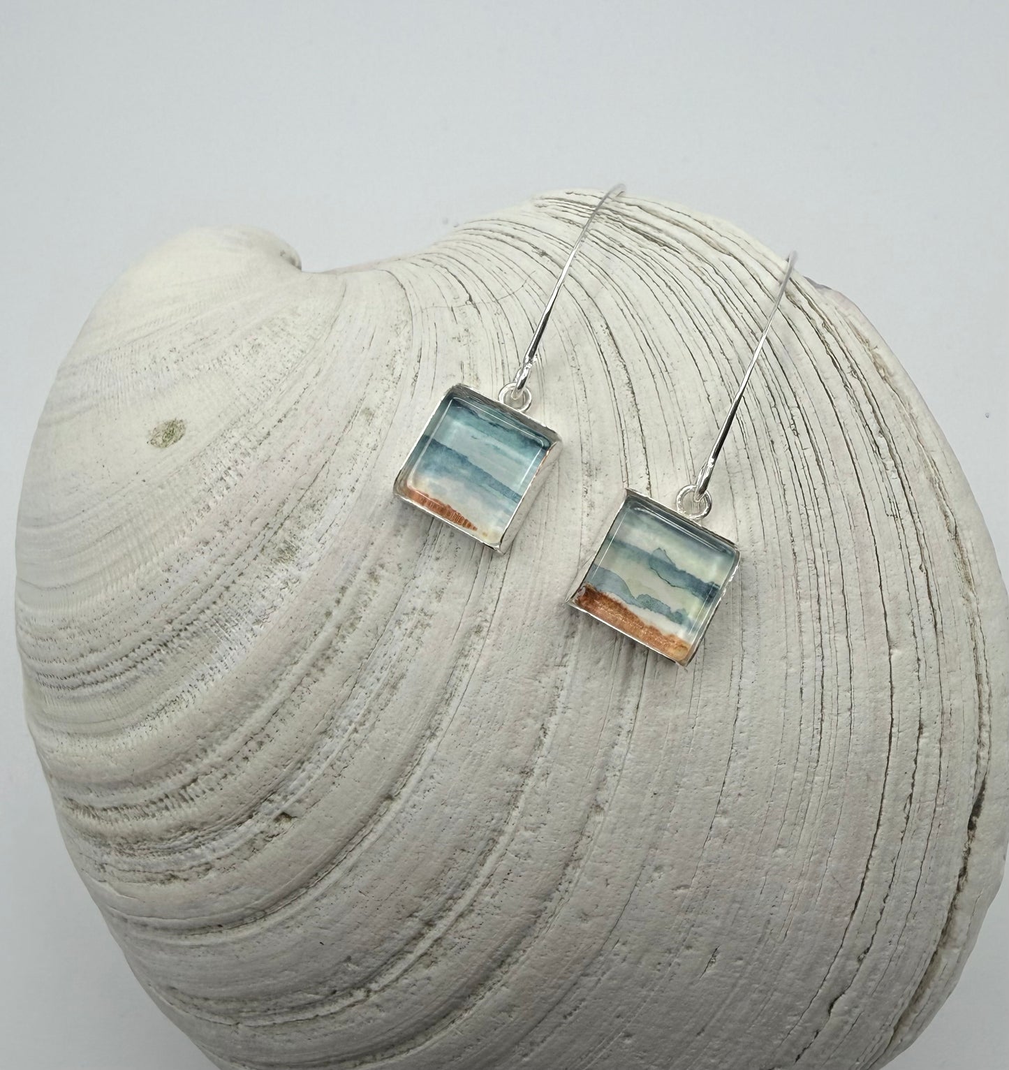Beach Scene Watercolor and Sterling Earrings