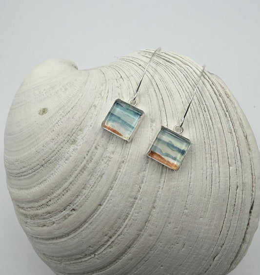 Beach Scene Watercolor and Sterling Earrings