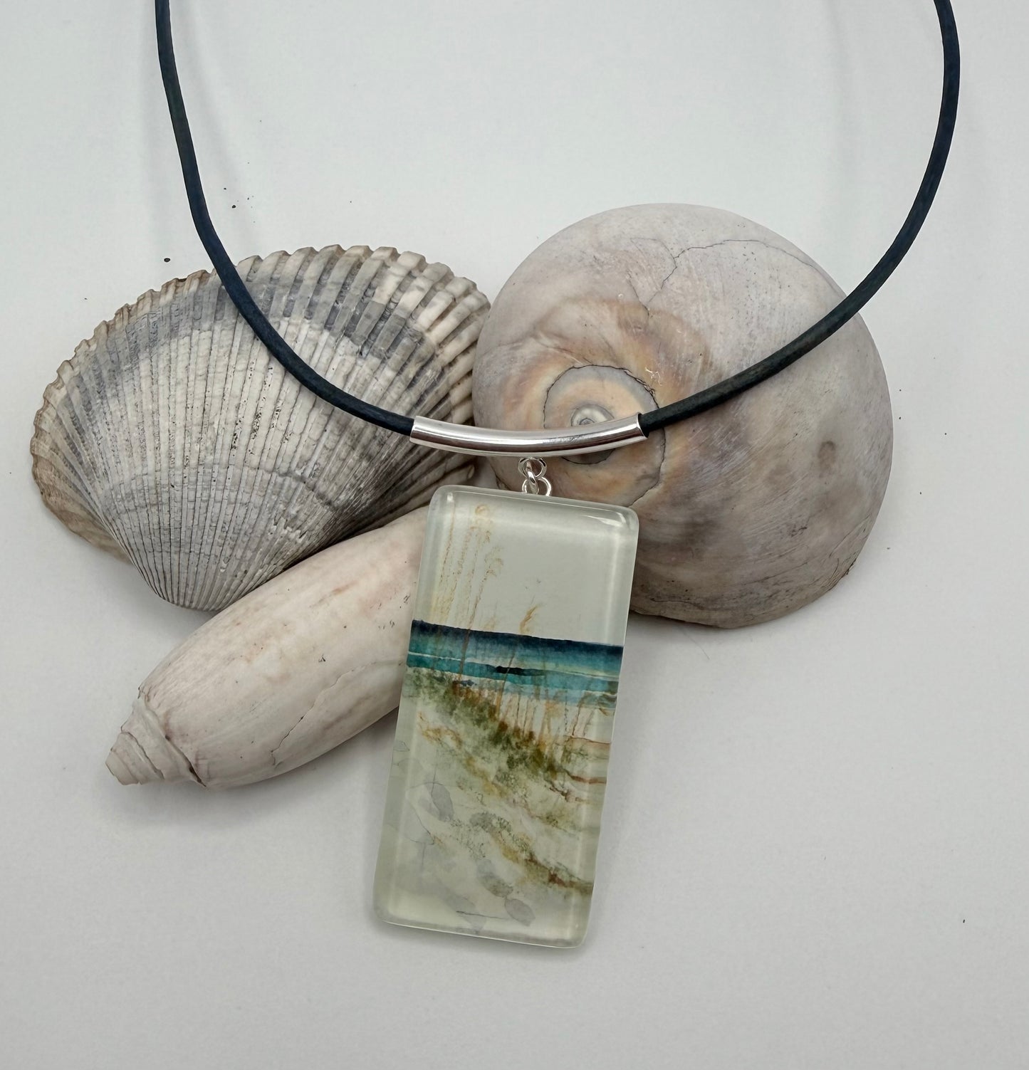 Dunes and Ocean - Original Watercolor and Sterling Necklace