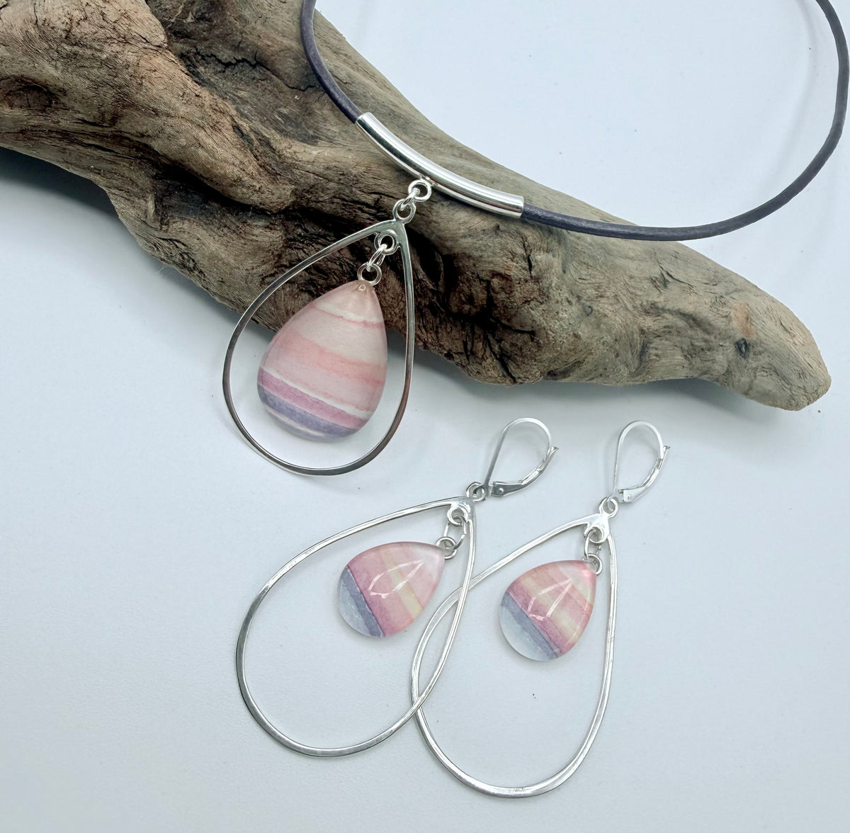 Pink Sunset Teardrop Necklace - Original Watercolor