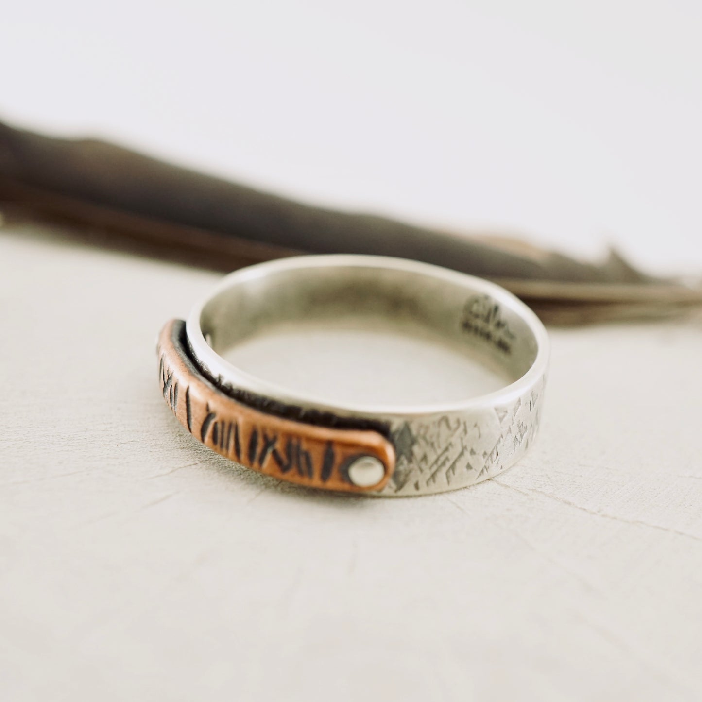 Riveted Copper & Silver Ring – Size 8 1/4