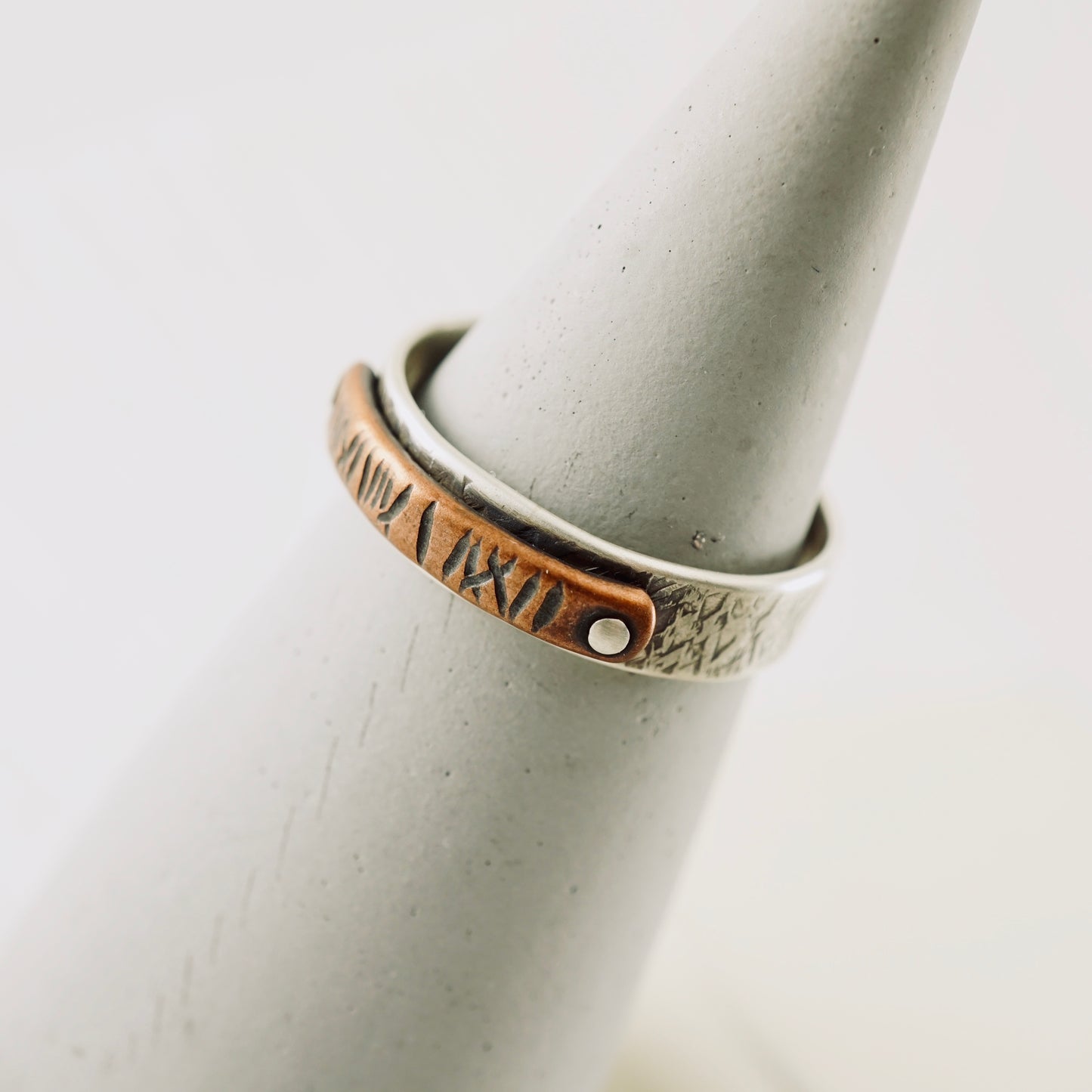 Riveted Copper & Silver Ring – Size 8 1/4
