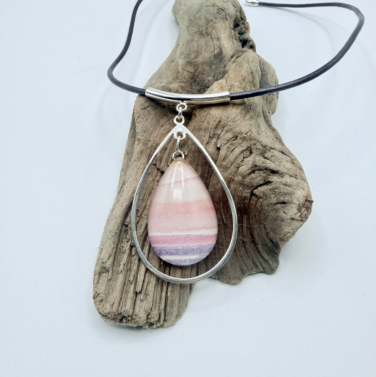 Pink Sunset Teardrop Necklace - Original Watercolor
