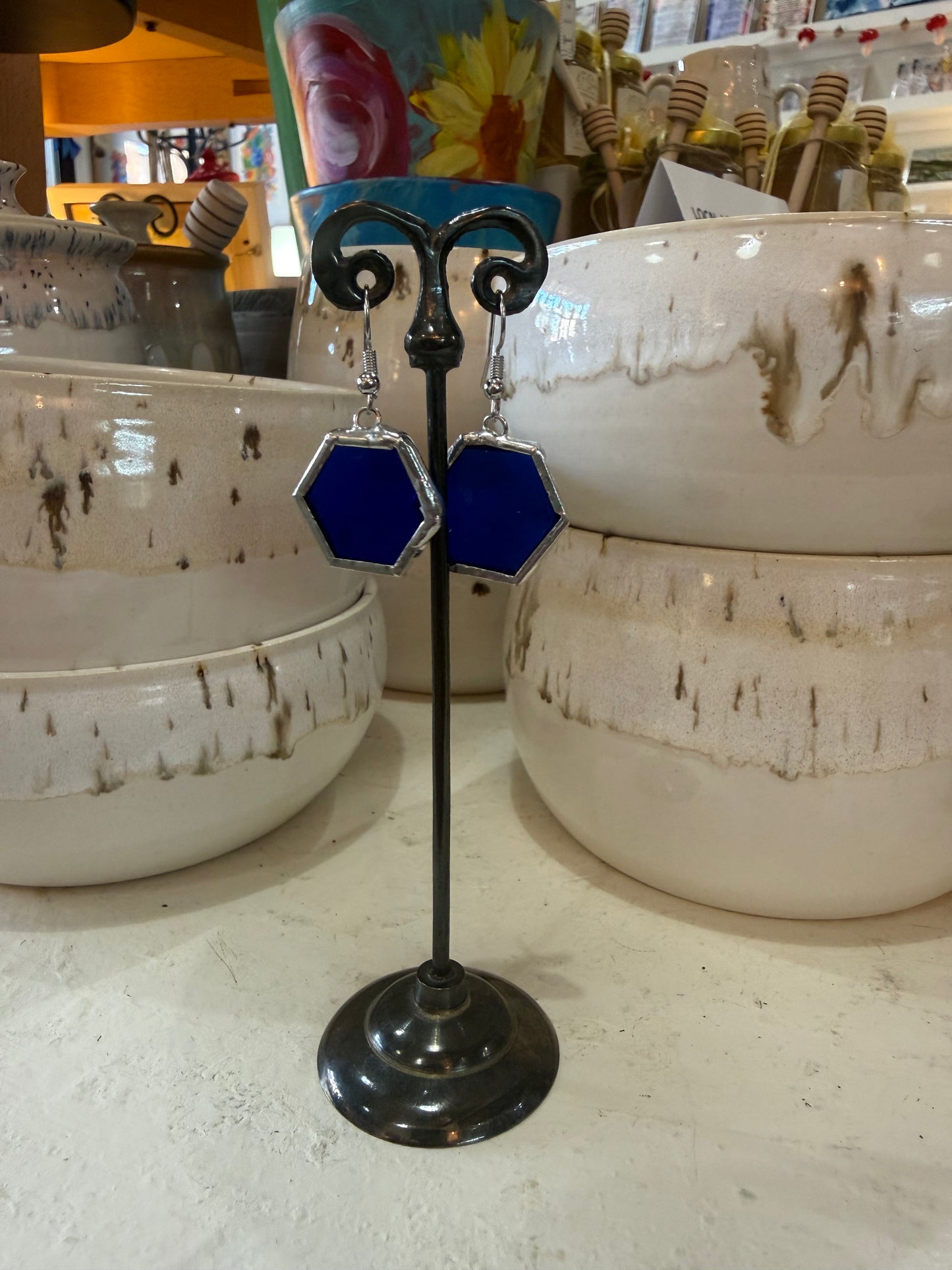 Hexagon Stained Glass Earrings