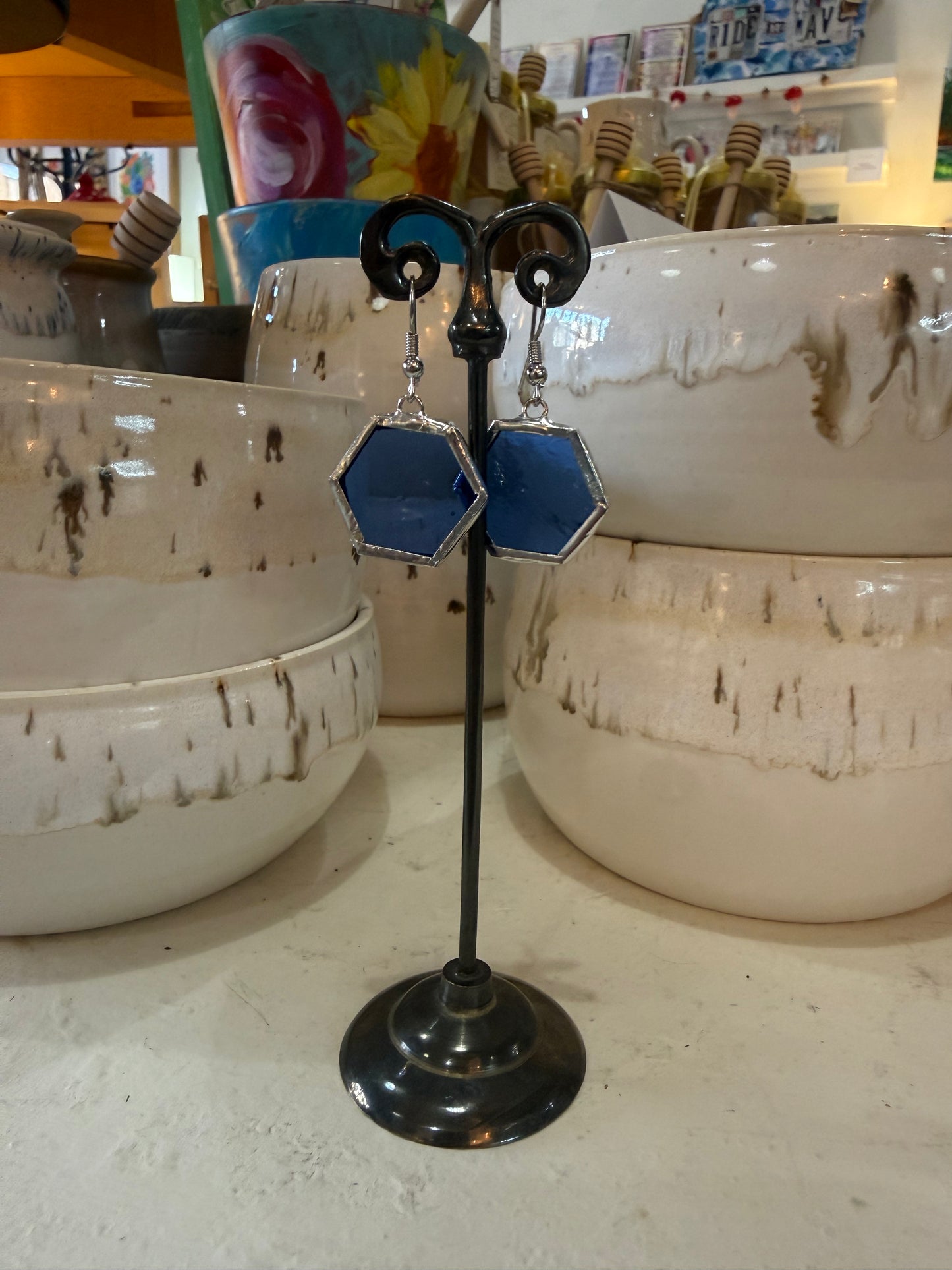 Hexagon Stained Glass Earrings