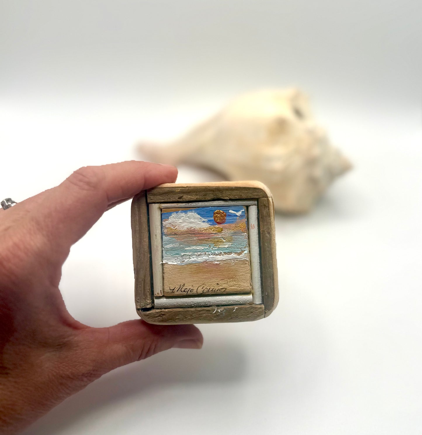 Mini Beach Painting on Wood Frame
