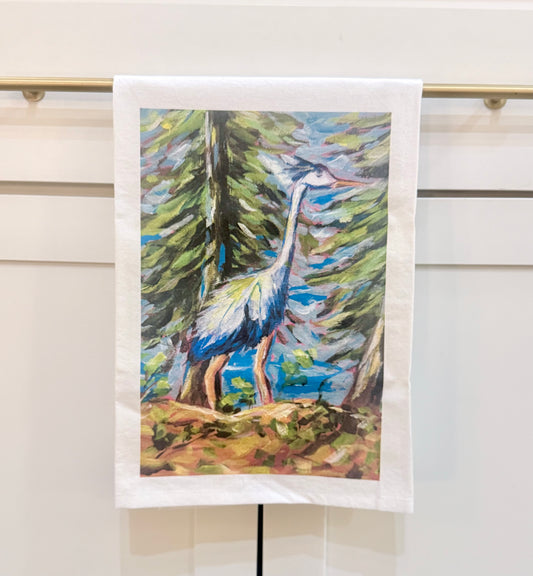 Egret in the Lake Tea Towel