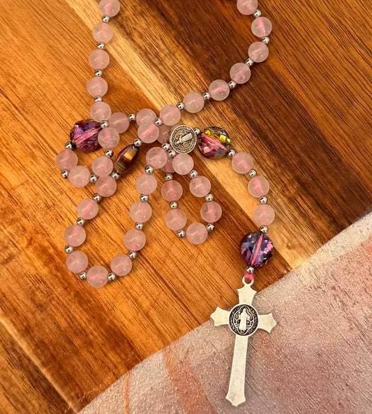 Pink and Purple Beaded Rosary