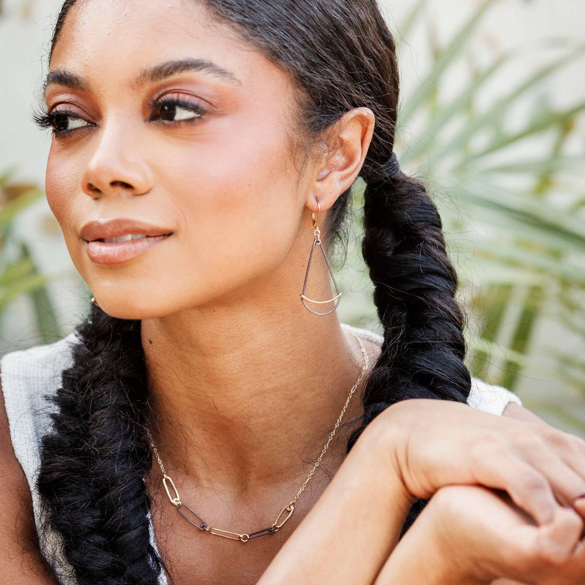 Long Gold+Ink Fan Earrings