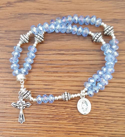 Light Blue Ab Crystal Wrist Rosary