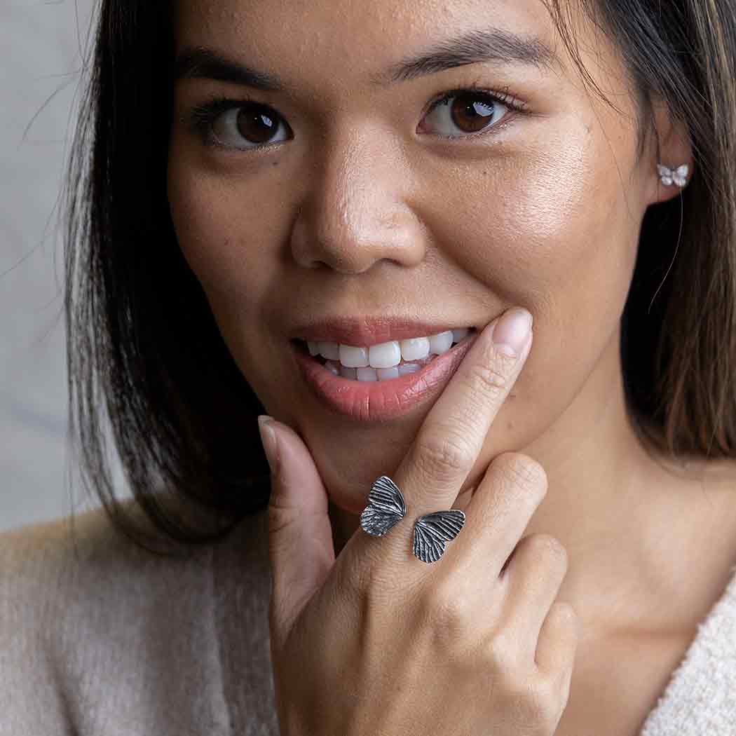Silver Dimensional Butterfly Wings Ring