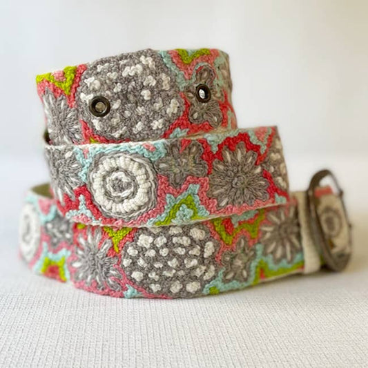 Flower Power Embroidered Wool Belt: S