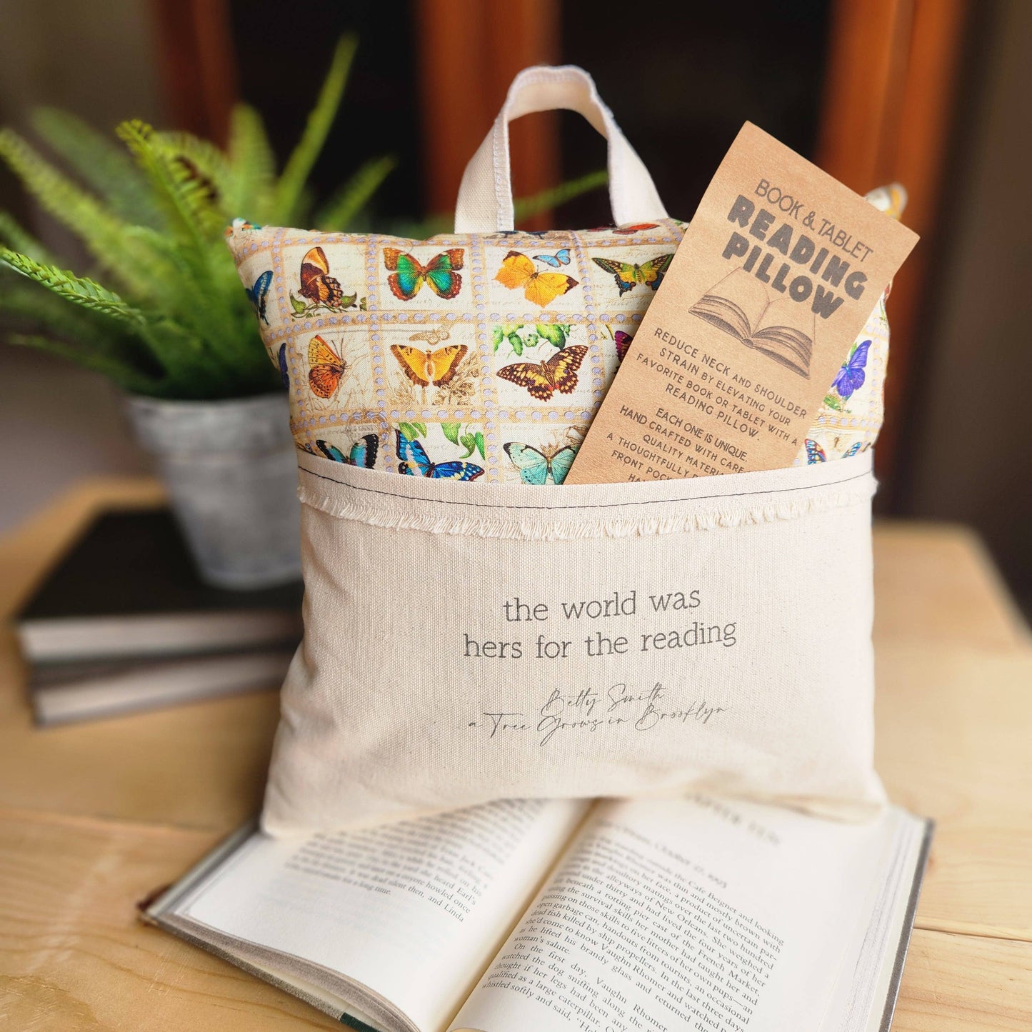 The World was Hers... Reading Pillow with Butterflies
