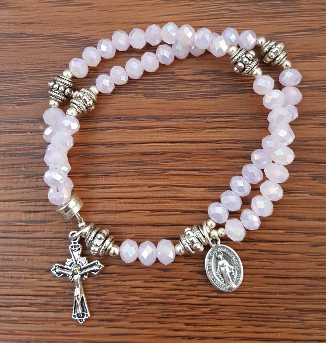 Pink Rosewater Crystal Wrist Rosary