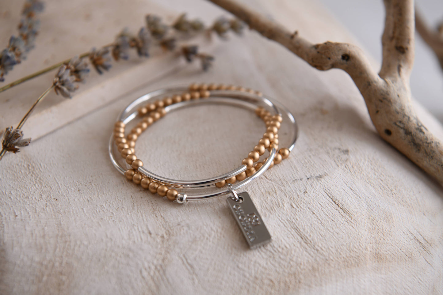 Gold and Silver Beaded Triple Wrap Bracelet
