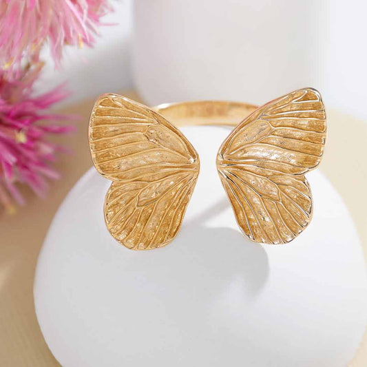 Adjustable Dimensional Butterfly Wings Ring: Bronze
