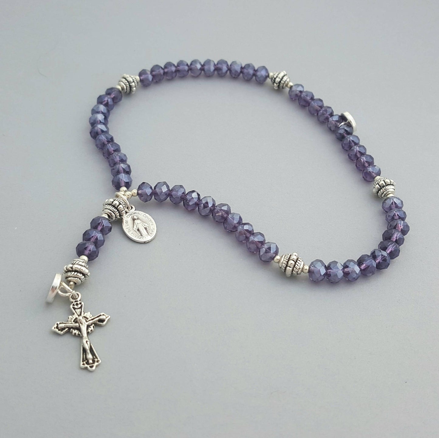 Purple Crystal Wrist Rosary Five Decade